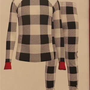 Holiday Time Black and White Kid's Pajama Set with Red Trim